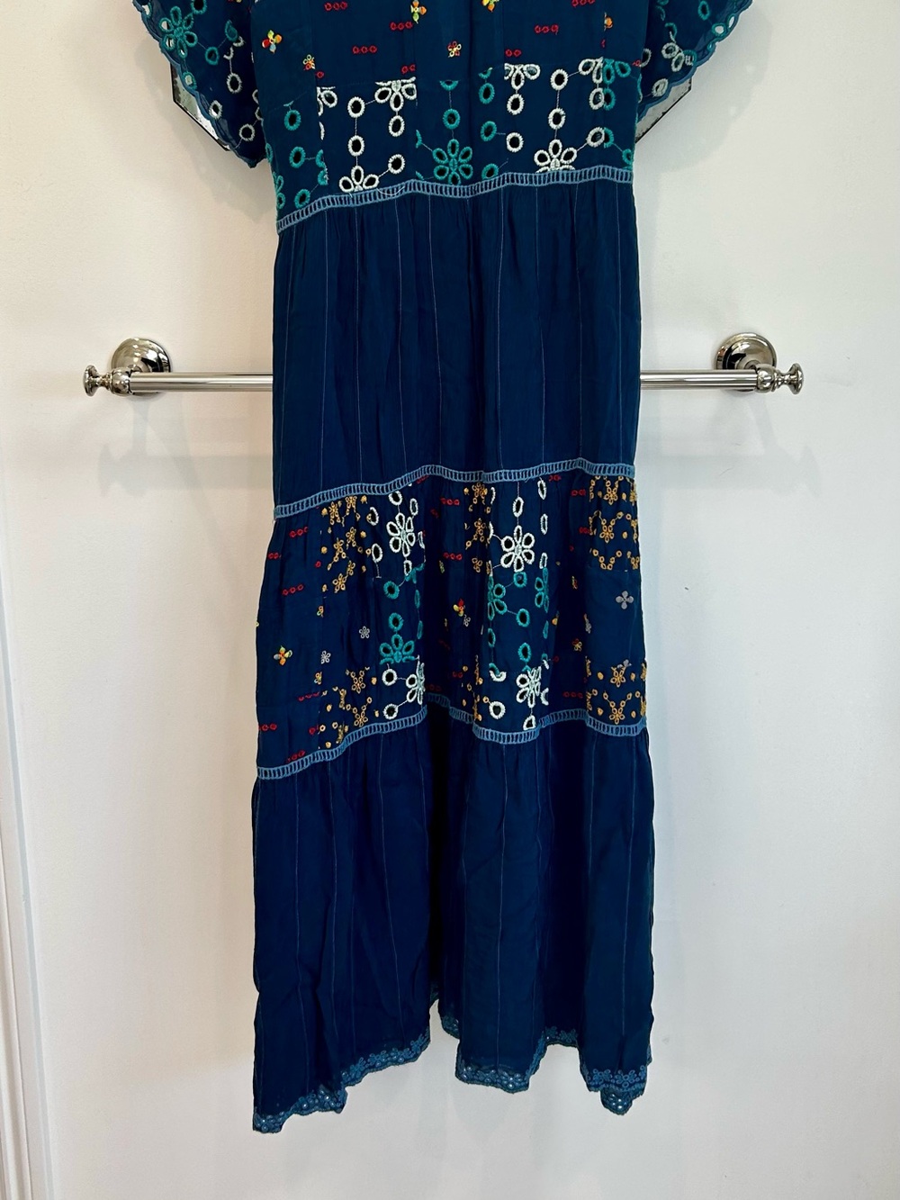 Johnny Was Navy Blue Embroidered Boho Dress size medium - Picture 5 of 6